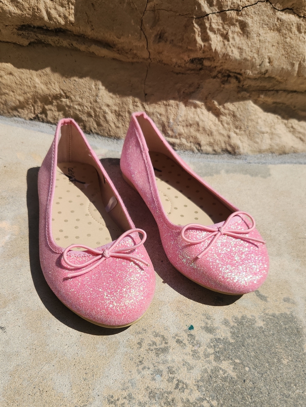 Cat & Jack Girls Pink Glitter Sparkle Bow Ballet Flats Size 3